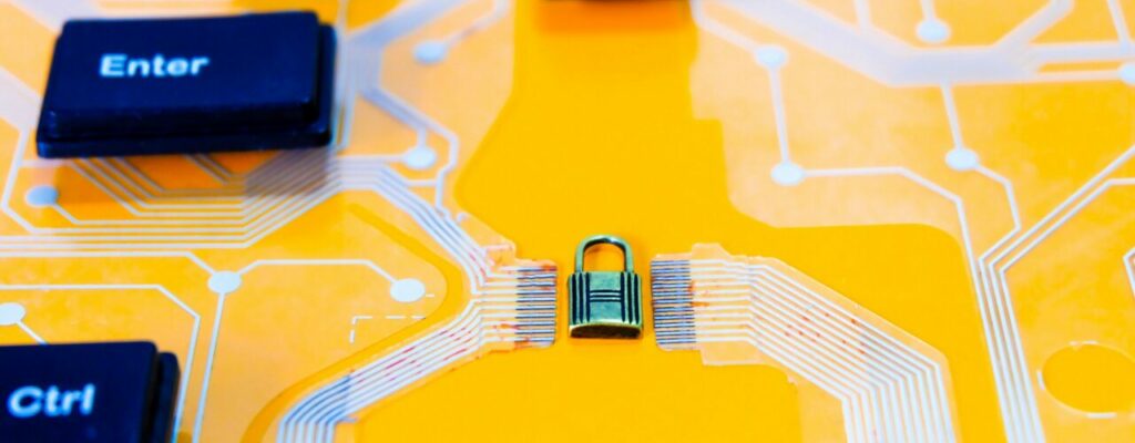 abstract series of keyboard keys and locks to illustrate cybersecurity