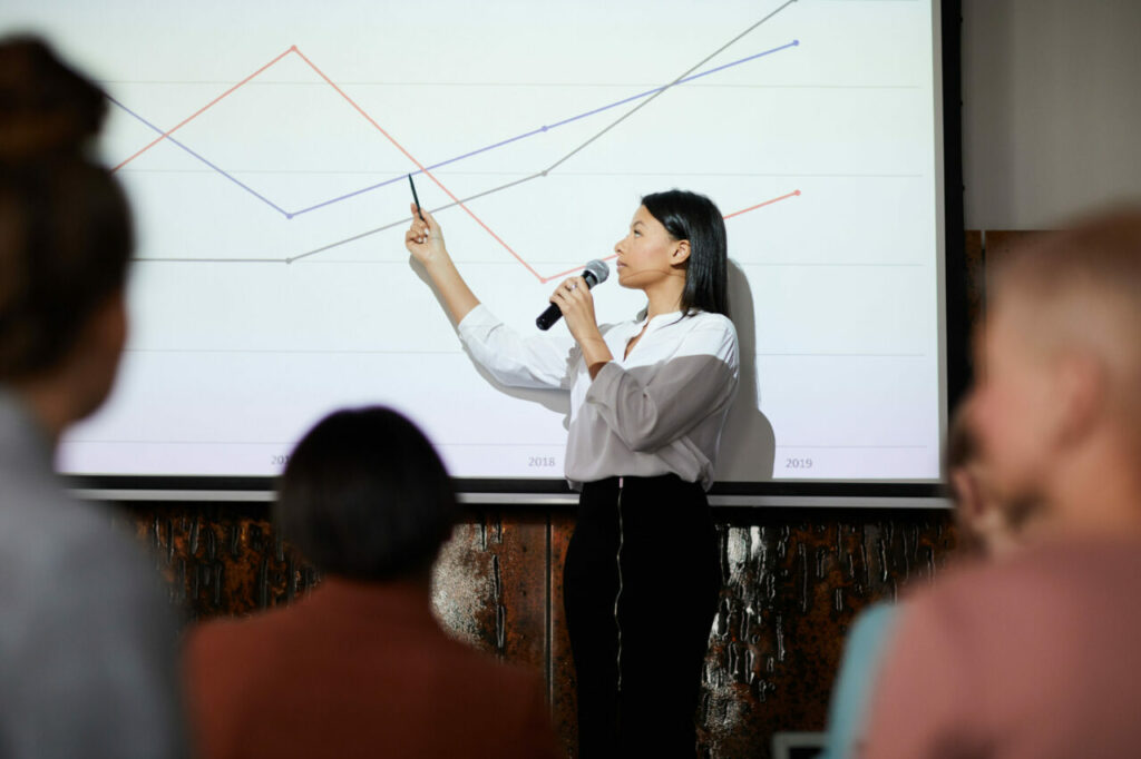 businesswoman presenting strategic business plans
